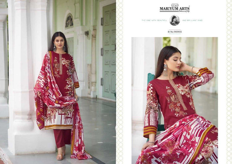 Mariyum Arts Mahfoozhah Cotton Designer Print With Embroidery Work Unstitched Salwar Suit