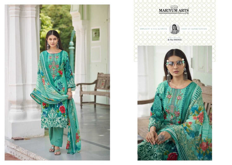 Mariyum Arts Mahfoozhah Cotton Designer Print With Embroidery Work Unstitched Salwar Suit