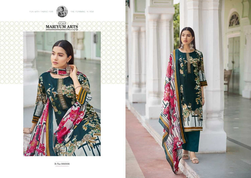 Mariyum Arts Mahfoozhah Cotton Designer Print With Embroidery Work Unstitched Salwar Suit