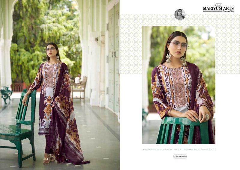 Mariyum Arts Mahfoozhah Cotton Designer Print With Embroidery Work Unstitched Salwar Suit