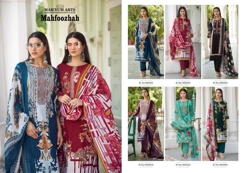 Mariyum Arts Mahfoozhah Cotton Designer Print With Embroidery Work Unstitched Salwar Suit