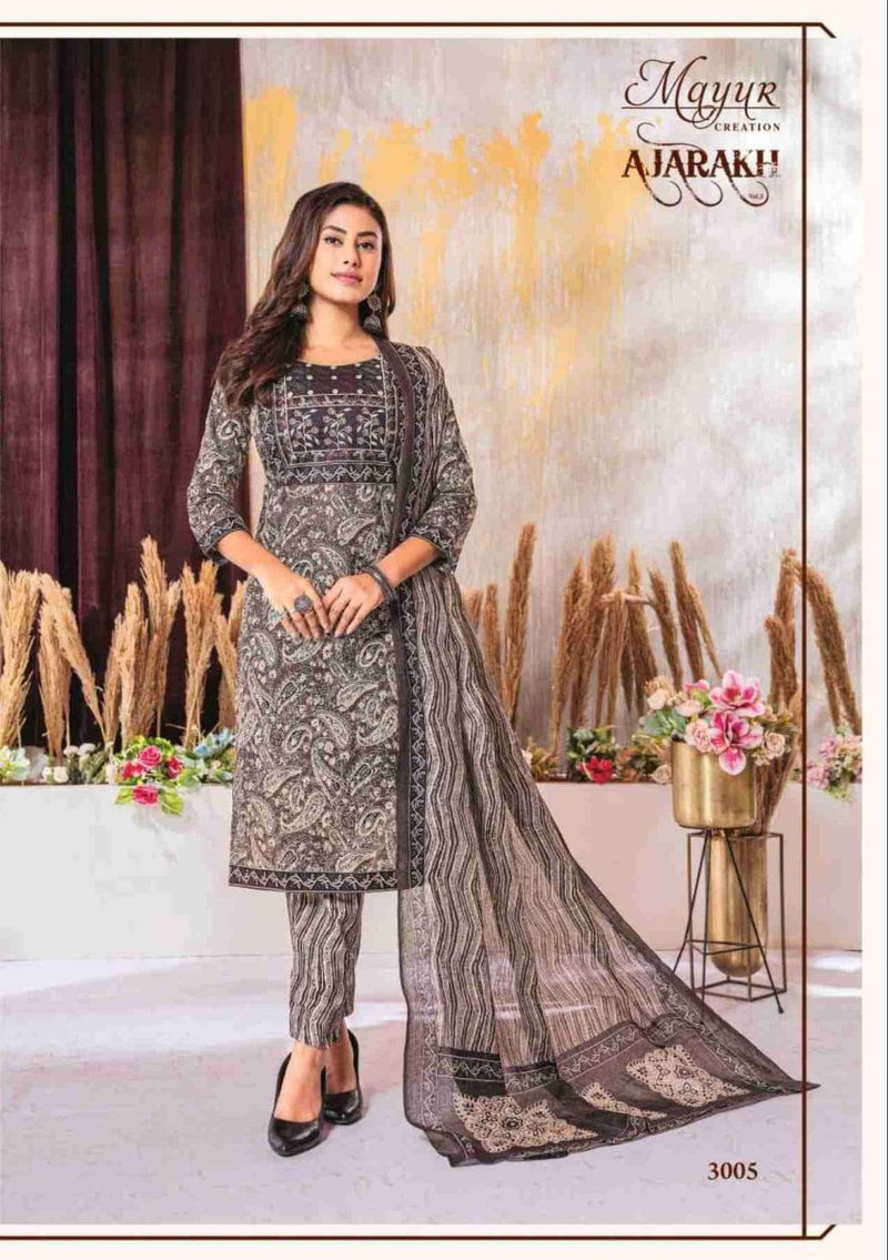 Mayur Creation Ajarakh Vol 3 Cotton Beautiful Neck Thread Work Stylish Kurti Combo Set