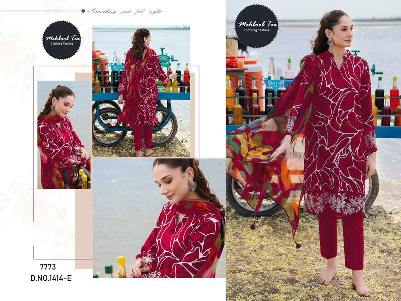 Mehboob Tex Design No 1414 Cotton Acde Embrodairy Patches Fancy Suit