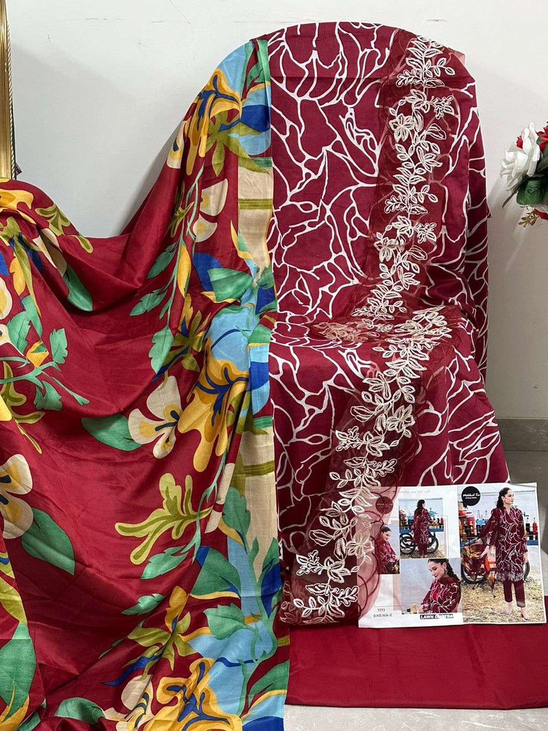 Mehboob Tex Design No 1414 Cotton Acde Embrodairy Patches Fancy Suit