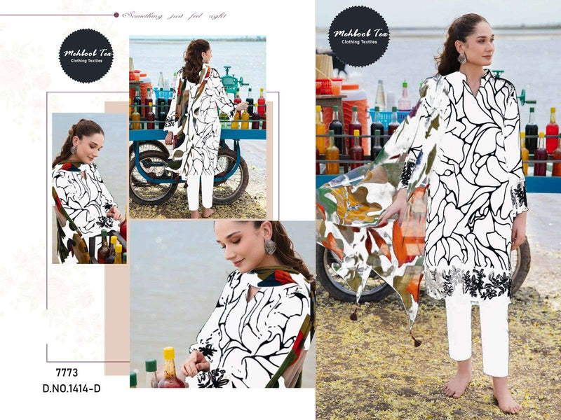 Mehboob Tex Design No 1414 Cotton Acde Embrodairy Patches Fancy Suit