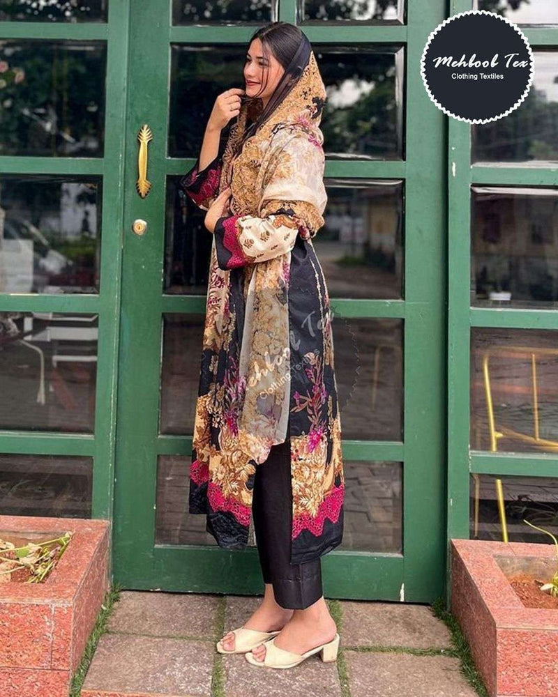 Mehboob Tex Sana Safinz Neddel Design No 1091 Lawn Cotton Heavy Embroidery Suit
