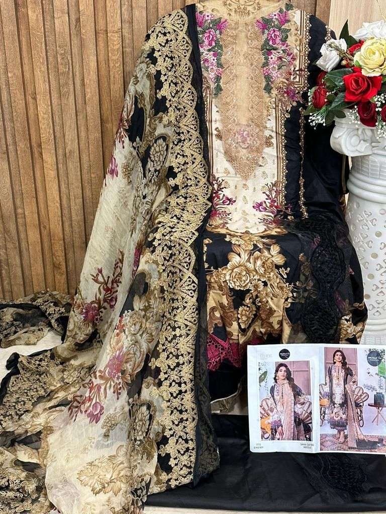 Mehboob Tex Sana Safinz Neddel Design No 1091 Lawn Cotton Heavy Embroidery Suit