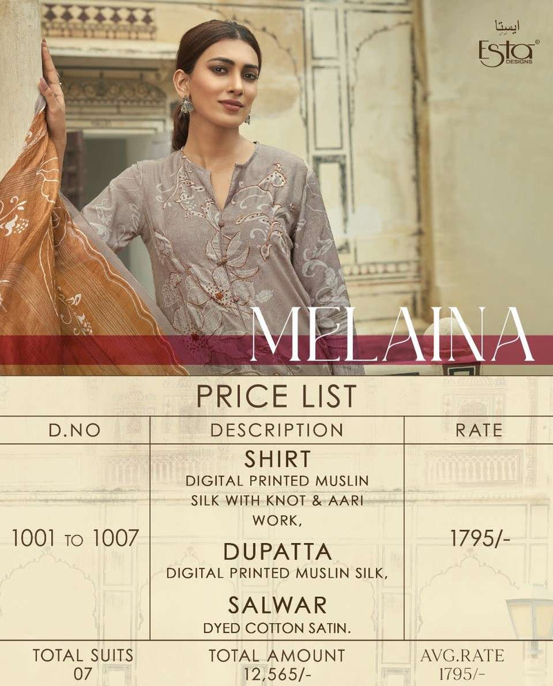 Esta Designs Melaina Muslin Silk Aari Work Digital Printed Salwar Kameez