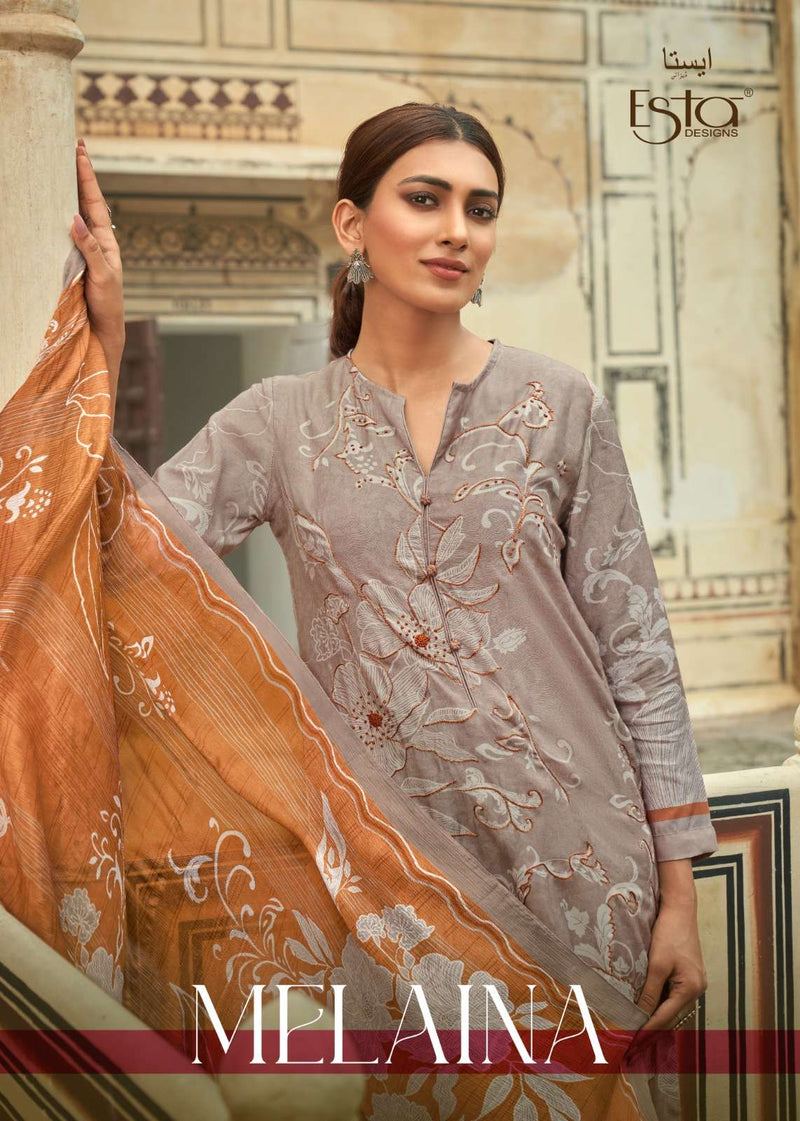 Esta Designs Melaina Muslin Silk Aari Work Digital Printed Salwar Kameez