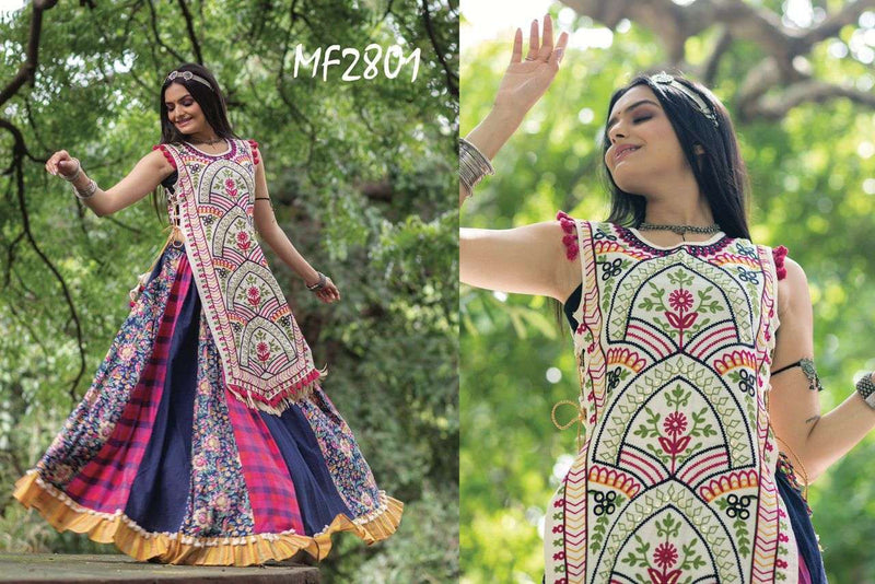Mesmora Atrangi Cotton Heavily Embroidered Handmade Latkans Kurti Paired Flairy Skirt Navratri Collection