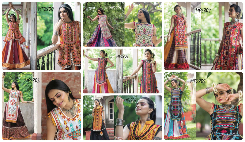 Mesmora Atrangi Cotton Heavily Embroidered Handmade Latkans Kurti Paired Flairy Skirt Navratri Collection