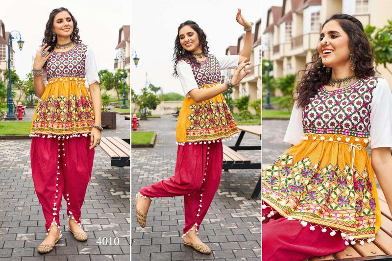 Mesmora Dholidaa Vol 4 Khadi Cotton Navratri Festiv Beautiful Embroidery Kediya Tulip Pant Set