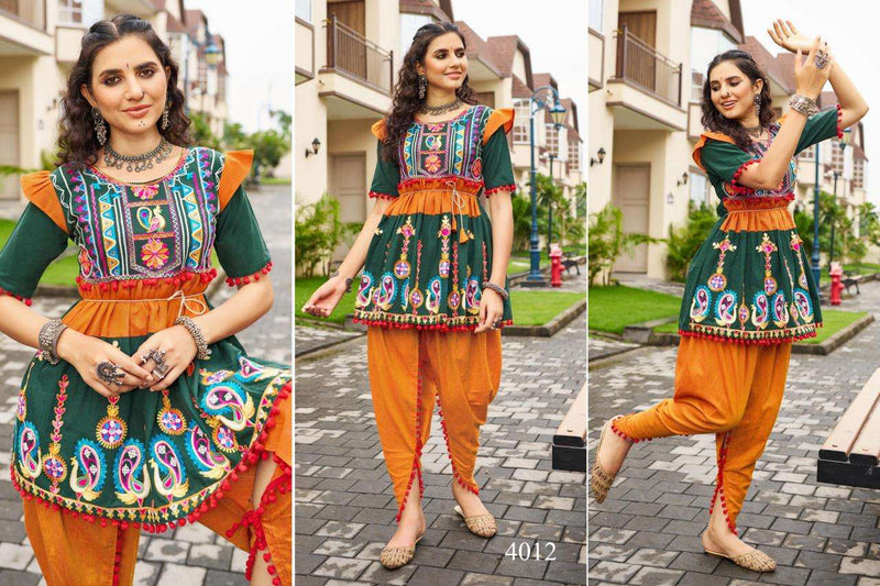 Mesmora Dholidaa Vol 4 Khadi Cotton Navratri Festiv Beautiful Embroidery Kediya Tulip Pant Set