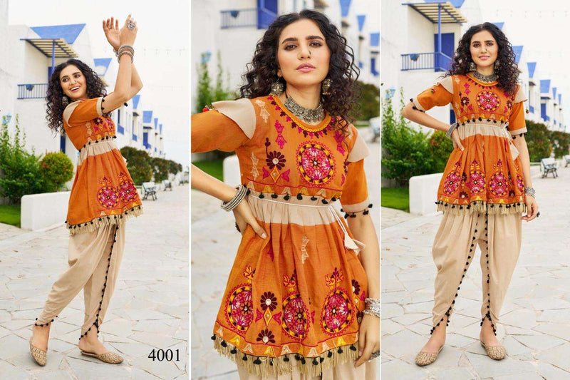 Mesmora Dholidaa Vol 4 Khadi Cotton Navratri Festiv Beautiful Embroidery Kediya Tulip Pant Set