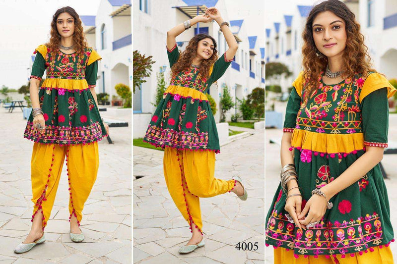 Mesmora Dholidaa Vol 4 Khadi Cotton Navratri Festiv Beautiful Embroidery Kediya Tulip Pant Set