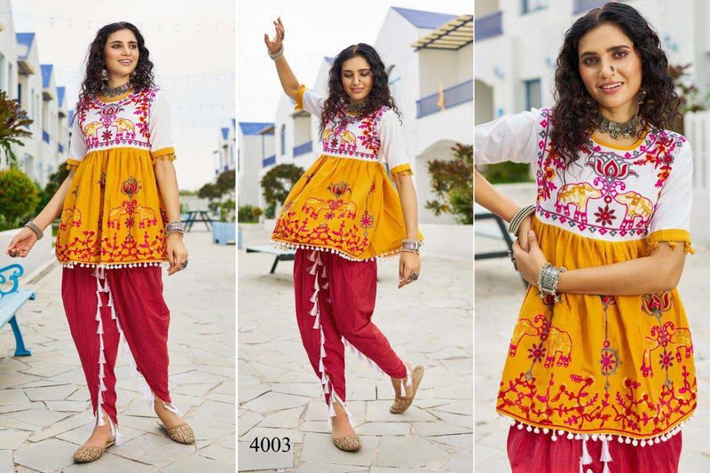 Mesmora Dholidaa Vol 4 Khadi Cotton Navratri Festiv Beautiful Embroidery Kediya Tulip Pant Set