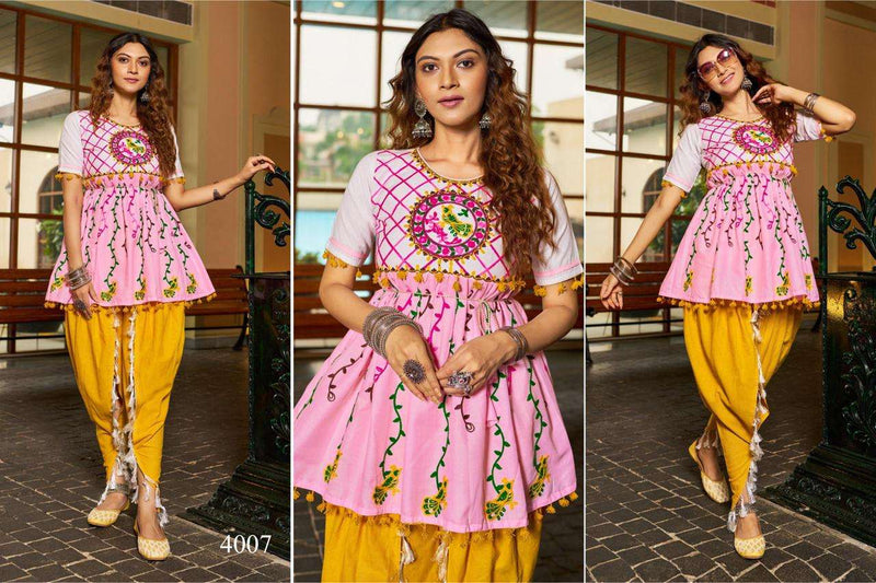 Mesmora Dholidaa Vol 4 Khadi Cotton Navratri Festiv Beautiful Embroidery Kediya Tulip Pant Set