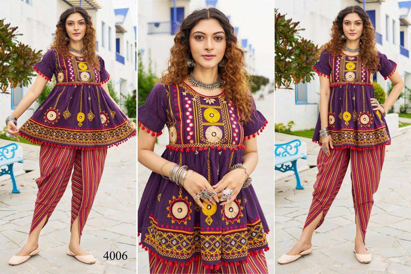 Mesmora Dholidaa Vol 4 Khadi Cotton Navratri Festiv Beautiful Embroidery Kediya Tulip Pant Set