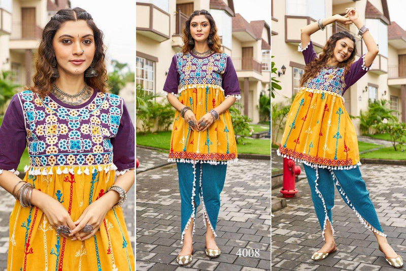 Mesmora Dholidaa Vol 4 Khadi Cotton Navratri Festiv Beautiful Embroidery Kediya Tulip Pant Set