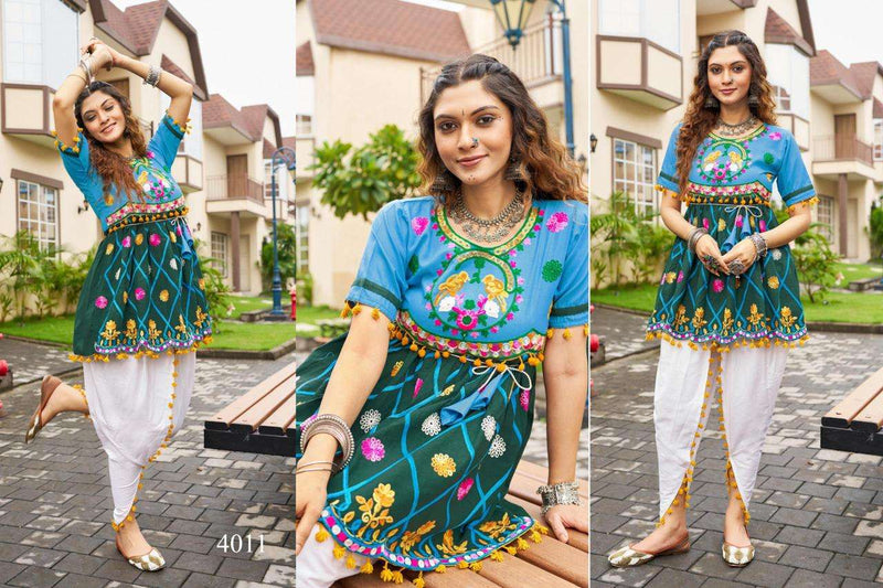 Mesmora Dholidaa Vol 4 Khadi Cotton Navratri Festiv Beautiful Embroidery Kediya Tulip Pant Set