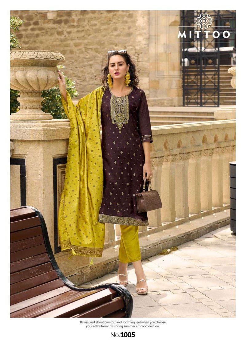 Mittoo Afreen Musline Jacquard Thread & Handwork With Viscose Print Dupatta Kurti Set