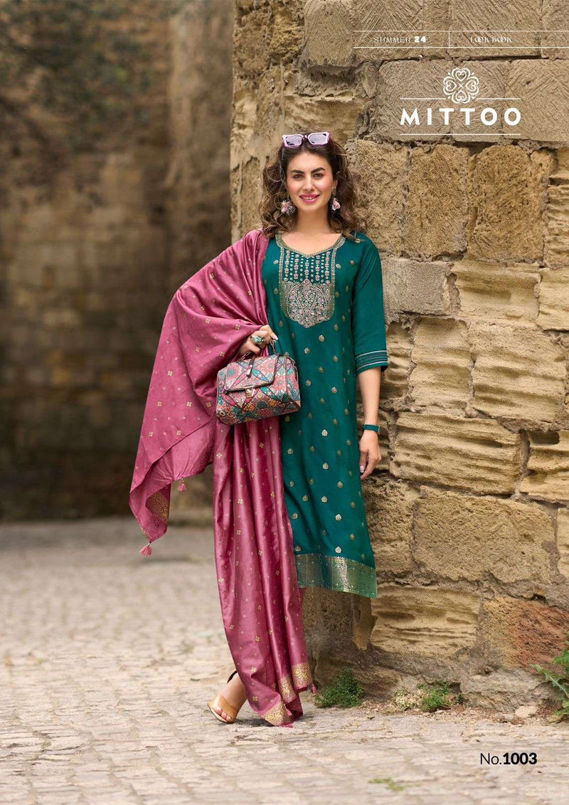 Mittoo Afreen Musline Jacquard Thread & Handwork With Viscose Print Dupatta Kurti Set