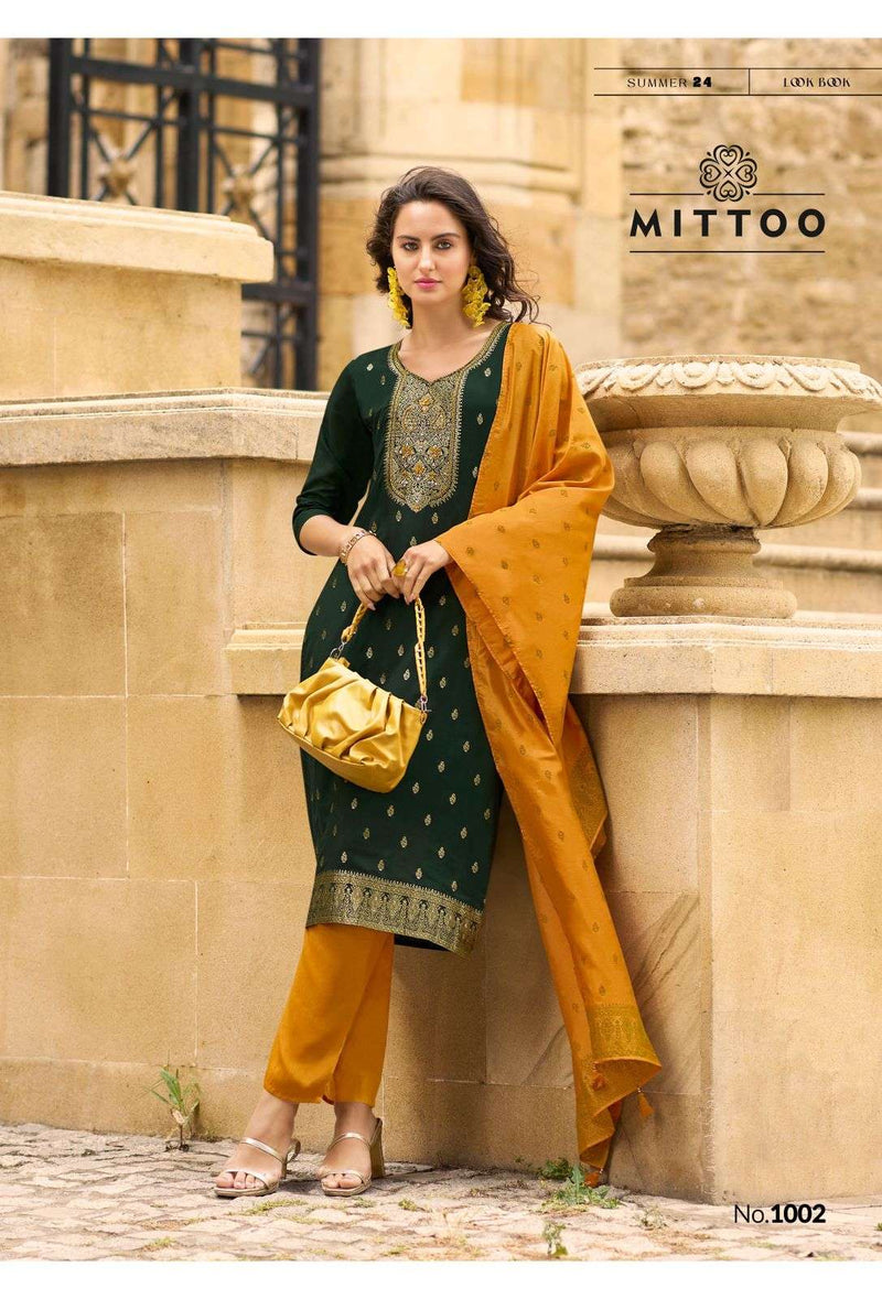 Mittoo Afreen Musline Jacquard Thread & Handwork With Viscose Print Dupatta Kurti Set