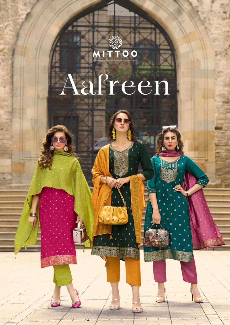 Mittoo Afreen Musline Jacquard Thread & Handwork With Viscose Print Dupatta Kurti Set
