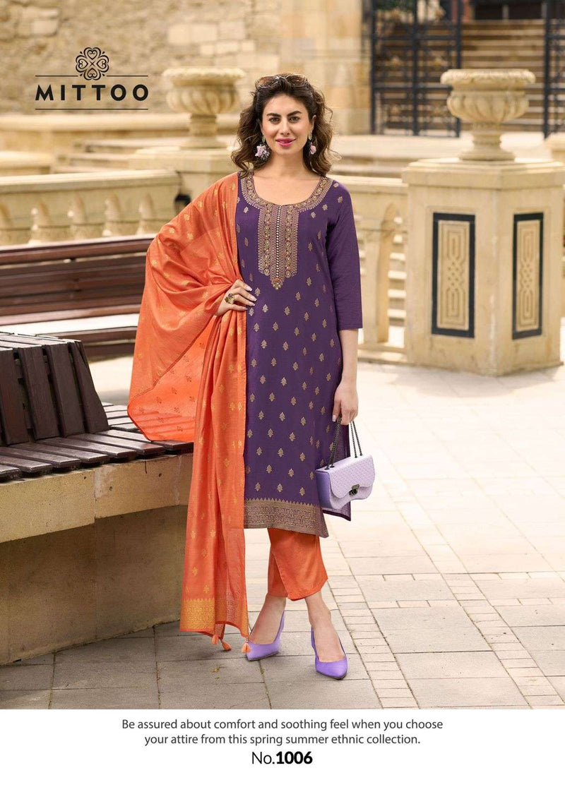 Mittoo Afreen Musline Jacquard Thread & Handwork With Viscose Print Dupatta Kurti Set