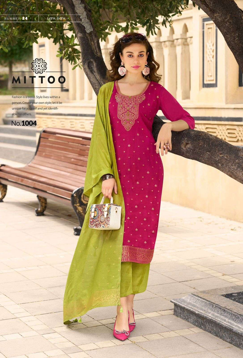 Mittoo Afreen Musline Jacquard Thread & Handwork With Viscose Print Dupatta Kurti Set