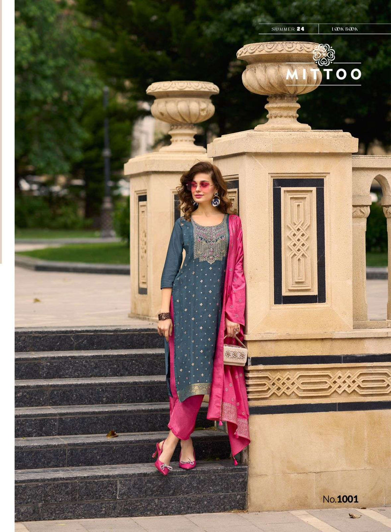 Mittoo Afreen Musline Jacquard Thread & Handwork With Viscose Print Dupatta Kurti Set