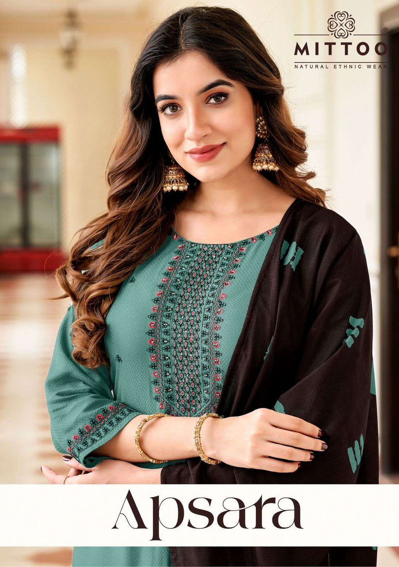 Mittoo Apsara Viscose Weaving Thread Handwork Casual Wear Kurti Pant Dupatta Set