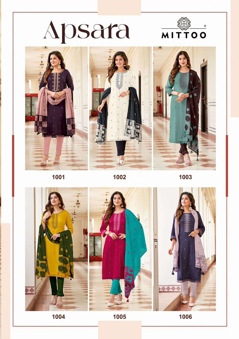Mittoo Apsara Viscose Weaving Thread Handwork Casual Wear Kurti Pant Dupatta Set