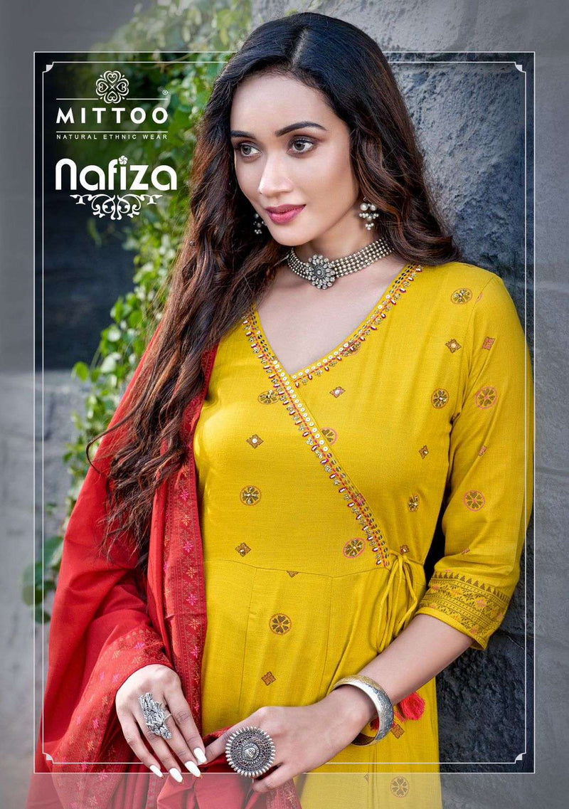 Mittoo Nafiza Rayon Slub Casual Wear Kurti Pant With Chanderi Viscose Dupatta Set