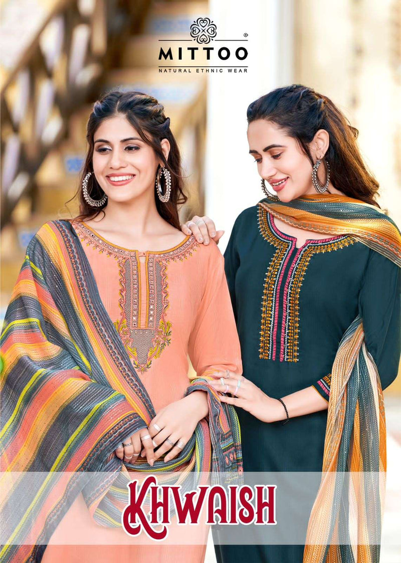 Mittoo Present Khwaish Fancy Neck Work Kurti With Pant And Digital Dupatta Catalog
