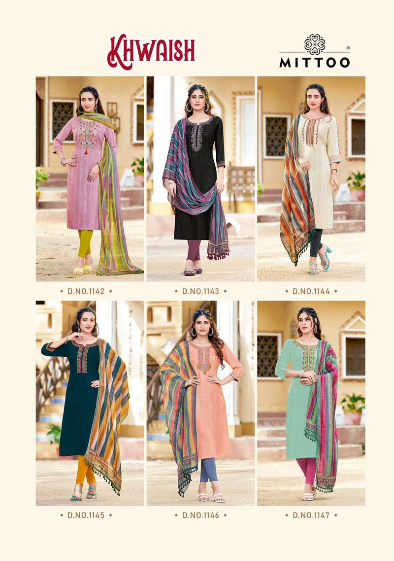 Mittoo Present Khwaish Fancy Neck Work Kurti With Pant And Digital Dupatta Catalog