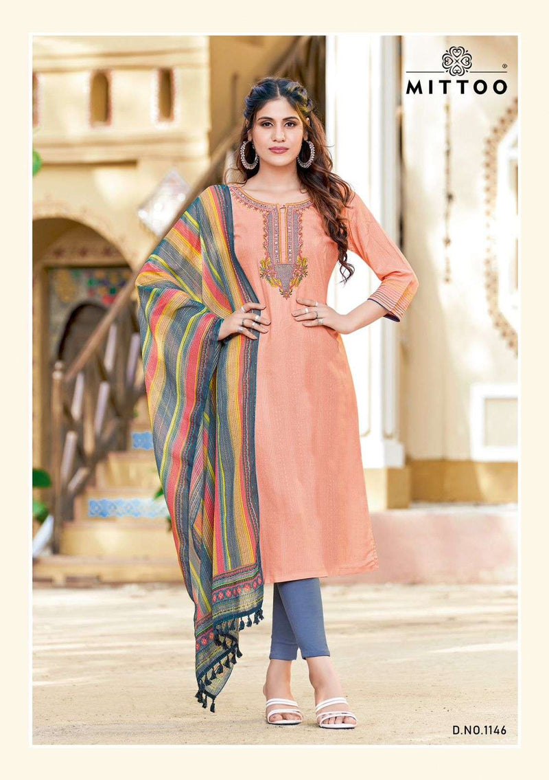 Mittoo Present Khwaish Fancy Neck Work Kurti With Pant And Digital Dupatta Catalog