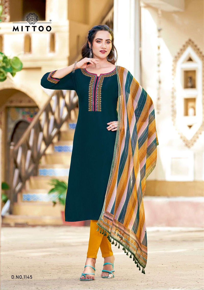 Mittoo Present Khwaish Fancy Neck Work Kurti With Pant And Digital Dupatta Catalog