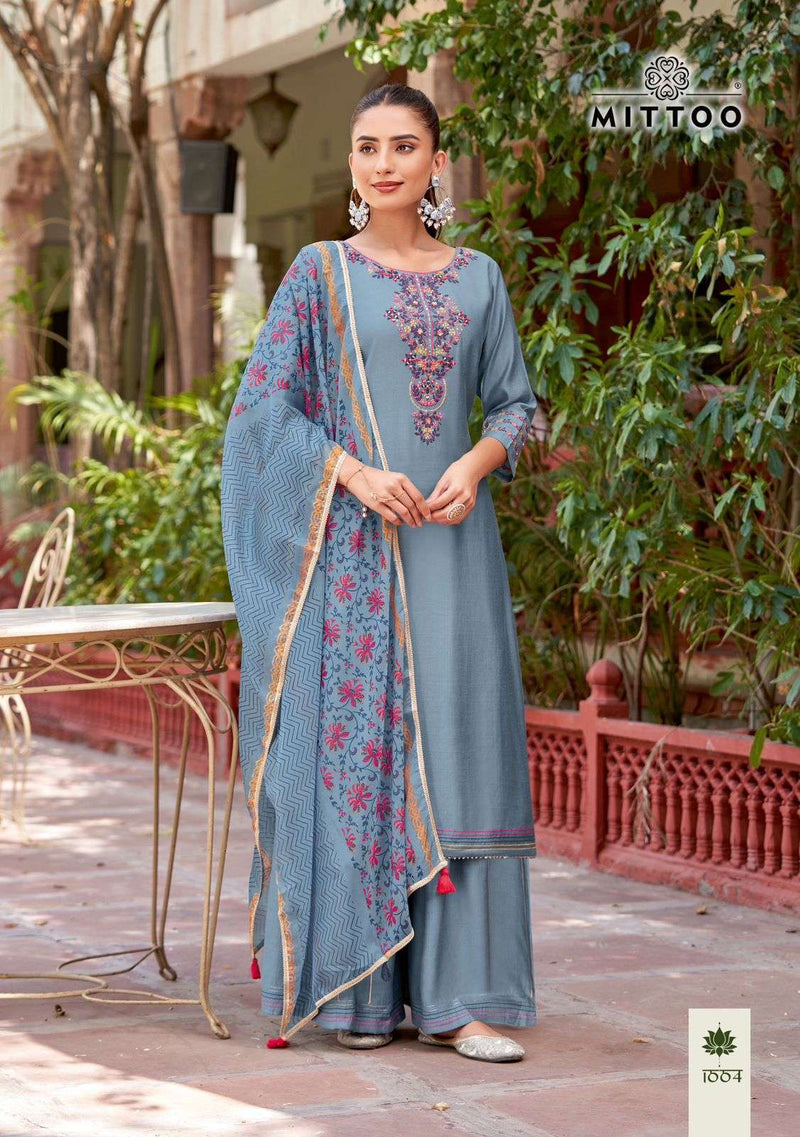 Mittoo Vaidehi Rayon Weaving Designer Kurti Plazo Dupatta Set