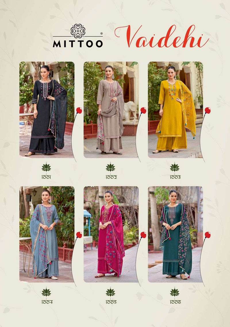 Mittoo Vaidehi Rayon Weaving Designer Kurti Plazo Dupatta Set