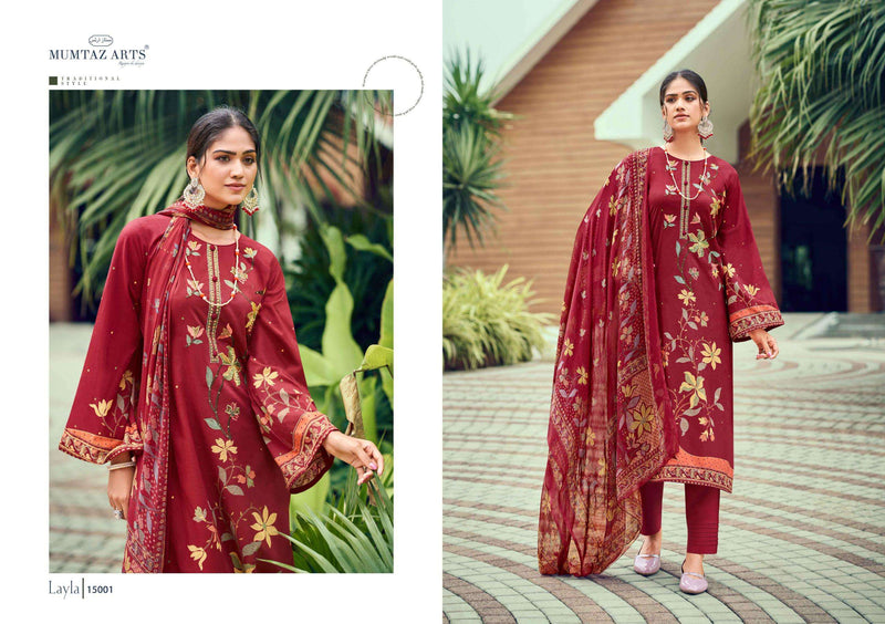Mumtaz Arts Layla Jam Satin Digital Print Heavy Designer Embroidery Fancy Salwar Suit