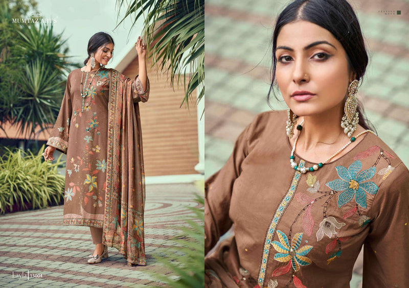 Mumtaz Arts Layla Jam Satin Digital Print Heavy Designer Embroidery Fancy Salwar Suit