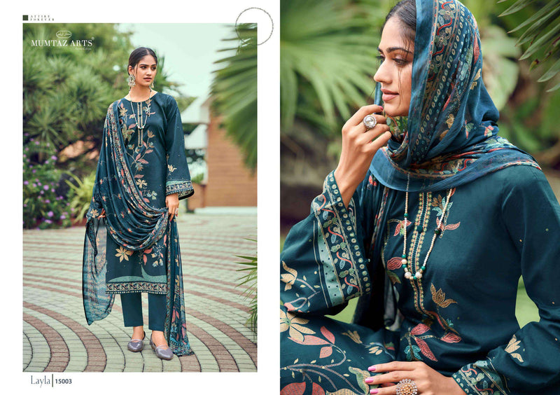 Mumtaz Arts Layla Jam Satin Digital Print Heavy Designer Embroidery Fancy Salwar Suit