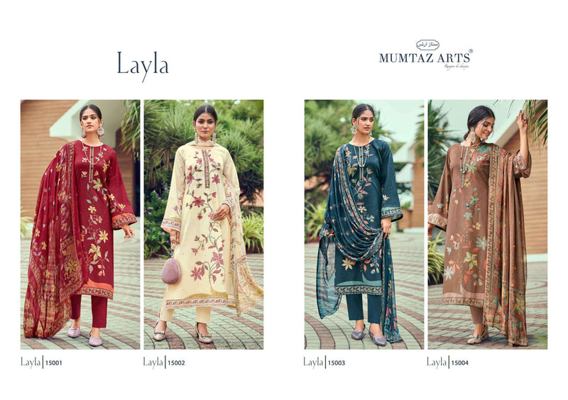 Mumtaz Arts Layla Jam Satin Digital Print Heavy Designer Embroidery Fancy Salwar Suit