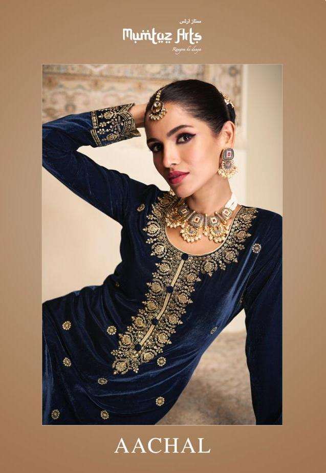 Mumtaz Arts Aachal Pure Velvet Embroidery Work Pakistani salwar Suits