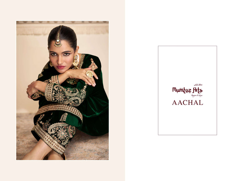 Mumtaz Arts Aachal Pure Velvet Embroidery Work Pakistani salwar Suits