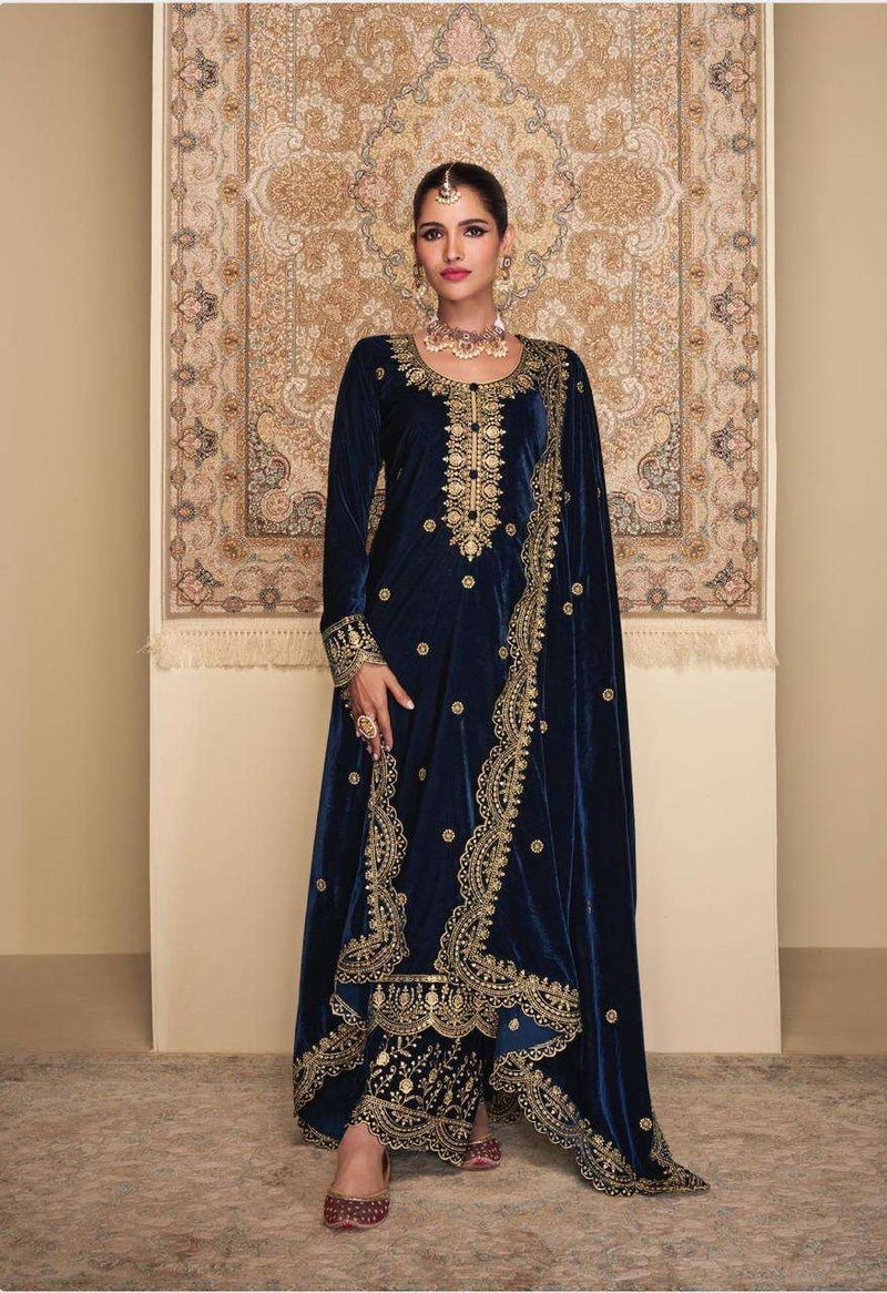 Mumtaz Arts Aachal Pure Velvet Embroidery Work Pakistani salwar Suits