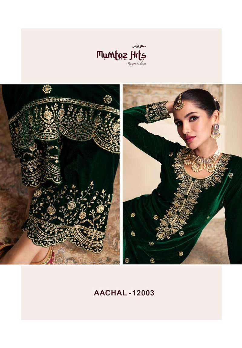 Mumtaz Arts Aachal Pure Velvet Embroidery Work Pakistani salwar Suits