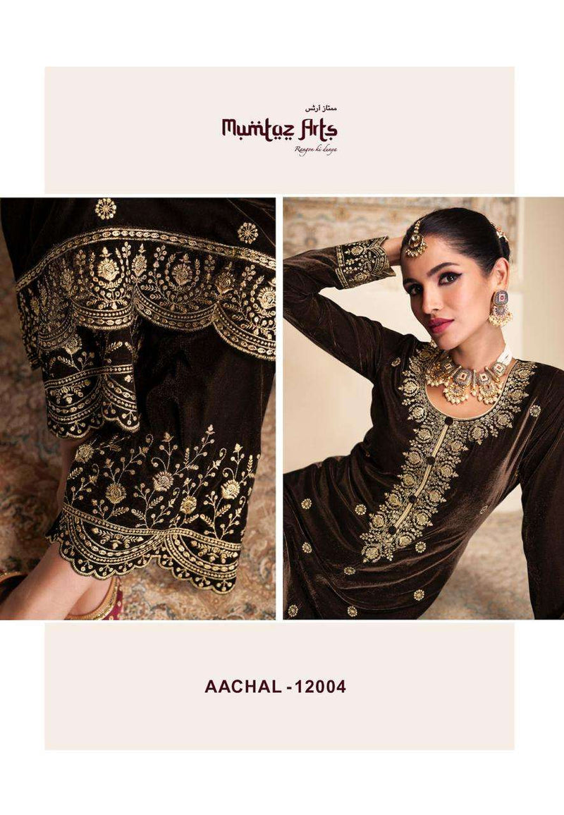 Mumtaz Arts Aachal Pure Velvet Embroidery Work Pakistani salwar Suits