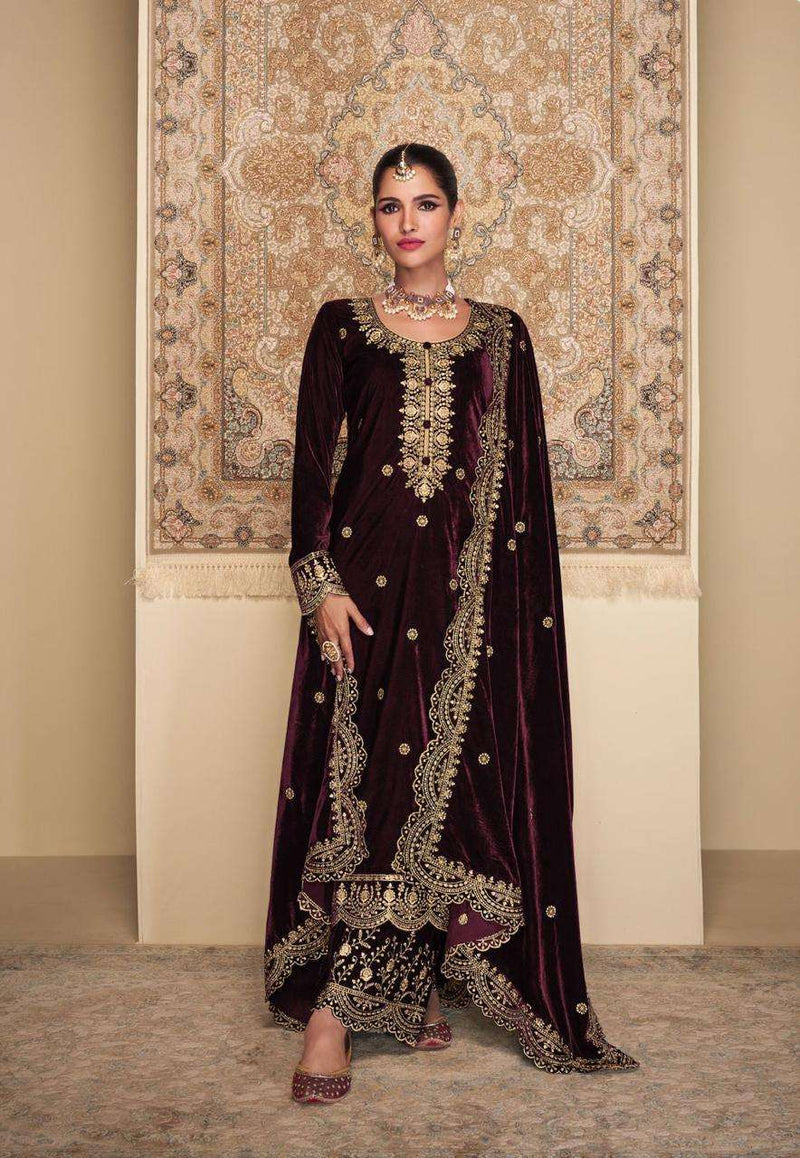 Mumtaz Arts Aachal Pure Velvet Embroidery Work Pakistani salwar Suits